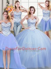 Four Piece Tulle Sleeveless Floor Length Quinceanera Dress and Beading