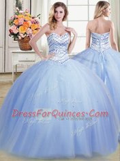 Four Piece Tulle Sleeveless Floor Length Quinceanera Dress and Beading
