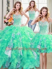 Dramatic Three Piece Sleeveless Lace Up Floor Length Beading and Ruffles and Sequins Ball Gown Prom Dress