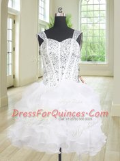 Dramatic Three Piece Straps Sleeveless Sweet 16 Dresses Floor Length Beading and Ruffles White Organza