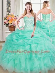 Attractive Apple Green Sleeveless Floor Length Beading and Ruffles and Pick Ups Lace Up Quinceanera Gowns