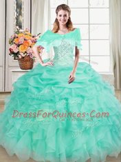 Attractive Apple Green Sleeveless Floor Length Beading and Ruffles and Pick Ups Lace Up Quinceanera Gowns