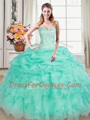 Attractive Apple Green Sleeveless Floor Length Beading and Ruffles and Pick Ups Lace Up Quinceanera Gowns