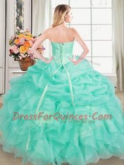 Attractive Apple Green Sleeveless Floor Length Beading and Ruffles and Pick Ups Lace Up Quinceanera Gowns