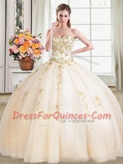 Colorful Sweetheart Sleeveless 15 Quinceanera Dress Floor Length Beading Champagne Tulle