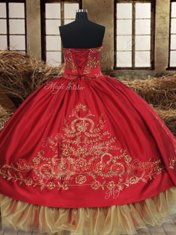 Dynamic Wine Red Organza and Taffeta Lace Up Quinceanera Dresses Sleeveless Floor Length Beading and Embroidery