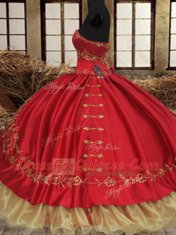 Dynamic Wine Red Organza and Taffeta Lace Up Quinceanera Dresses Sleeveless Floor Length Beading and Embroidery