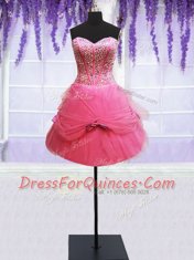 Customized Three Piece Sleeveless Tulle Floor Length Lace Up Quinceanera Dresses in Rose Pink with Beading and Bowknot