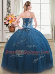 Teal Sleeveless Tulle Lace Up Sweet 16 Quinceanera Dress for Military Ball and Sweet 16 and Quinceanera