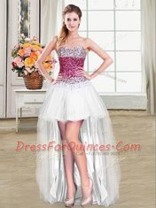 Cute Four Piece White Lace Up Sweetheart Beading Quinceanera Gowns Tulle Sleeveless