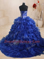 Classical Three Piece Sleeveless Brush Train Lace Up With Train Beading and Ruffles Sweet 16 Dresses