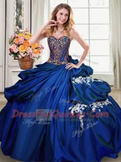 Eye-catching Royal Blue Sleeveless Floor Length Beading and Appliques and Pick Ups Lace Up Quinceanera Dresses