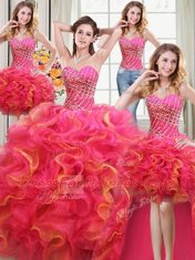 Exceptional Four Piece Ball Gowns Vestidos de Quinceanera Multi-color Sweetheart Organza Sleeveless Floor Length Lace Up