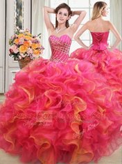 Exceptional Four Piece Ball Gowns Vestidos de Quinceanera Multi-color Sweetheart Organza Sleeveless Floor Length Lace Up