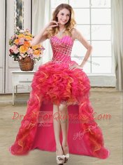 Exceptional Four Piece Ball Gowns Vestidos de Quinceanera Multi-color Sweetheart Organza Sleeveless Floor Length Lace Up