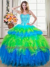 Discount Multi-color Lace Up Sweetheart Beading and Ruffled Layers 15 Quinceanera Dress Tulle Sleeveless