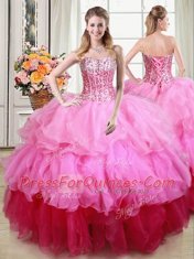 Admirable Sleeveless Ruffles and Sequins Lace Up Sweet 16 Dress