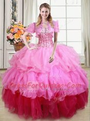 Admirable Sleeveless Ruffles and Sequins Lace Up Sweet 16 Dress