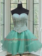 Three Piece Turquoise Ball Gowns Sweetheart Sleeveless Organza Floor Length Lace Up Beading and Ruffles and Pick Ups Ball Gown Prom Dress