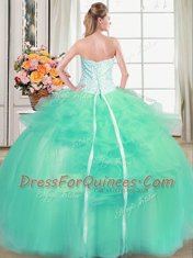 Sumptuous Turquoise Strapless Lace Up Beading and Appliques and Ruffles Quinceanera Dresses Sleeveless