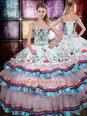 Straps Multi-color Sleeveless Floor Length Beading and Embroidery Lace Up Sweet 16 Dress