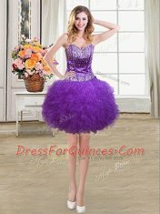 Four Piece Eggplant Purple Ball Gowns Sweetheart Sleeveless Tulle Floor Length Lace Up Beading and Ruffles 15 Quinceanera Dress