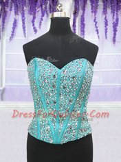 Delicate Four Piece Floor Length Aqua Blue Quince Ball Gowns Organza Sleeveless Beading and Ruffles