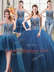 Four Piece Tulle Sleeveless Floor Length 15th Birthday Dress and Beading