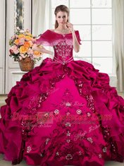 Custom Design Fuchsia Lace Up Vestidos de Quinceanera Beading and Embroidery and Pick Ups Sleeveless Floor Length