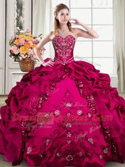 Custom Design Fuchsia Lace Up Vestidos de Quinceanera Beading and Embroidery and Pick Ups Sleeveless Floor Length