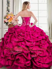 Custom Design Fuchsia Lace Up Vestidos de Quinceanera Beading and Embroidery and Pick Ups Sleeveless Floor Length