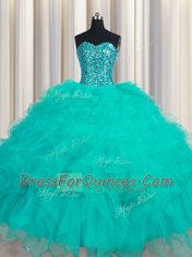 Sleeveless Lace Up Floor Length Beading and Ruffles 15th Birthday Dress