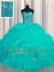 Sleeveless Lace Up Floor Length Beading and Ruffles 15th Birthday Dress