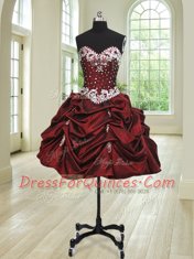 Glittering Four Piece Wine Red Lace Up Sweetheart Beading and Appliques and Pick Ups Sweet 16 Quinceanera Dress Taffeta Sleeveless