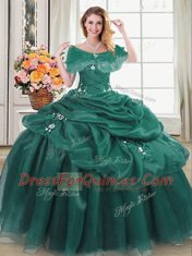 Pretty Dark Green Sweetheart Lace Up Beading and Appliques and Pick Ups Quinceanera Dress Sleeveless