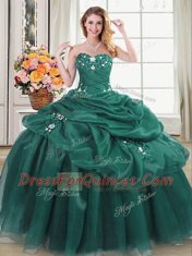 Pretty Dark Green Sweetheart Lace Up Beading and Appliques and Pick Ups Quinceanera Dress Sleeveless