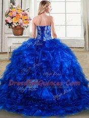 Charming Royal Blue Lace Up Quinceanera Dress Beading and Ruffles Sleeveless With Brush Train