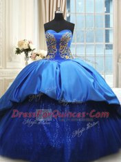 Custom Fit Sleeveless Court Train Beading and Embroidery Lace Up Quince Ball Gowns