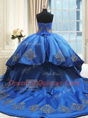 Custom Fit Sleeveless Court Train Beading and Embroidery Lace Up Quince Ball Gowns