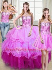 Three Piece Sweetheart Sleeveless Organza 15 Quinceanera Dress Ruffles and Sequins Lace Up