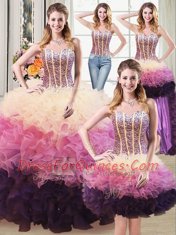 Four Piece Floor Length Ball Gowns Sleeveless Multi-color 15 Quinceanera Dress Lace Up