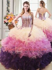 Four Piece Floor Length Ball Gowns Sleeveless Multi-color 15 Quinceanera Dress Lace Up