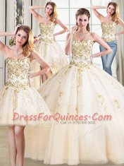Cheap Four Piece Champagne Sweetheart Neckline Beading Quinceanera Dress Sleeveless Lace Up