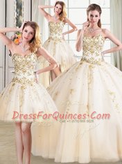 Cheap Four Piece Champagne Sweetheart Neckline Beading Quinceanera Dress Sleeveless Lace Up