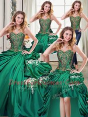 Vintage Four Piece Dark Green Sweetheart Lace Up Beading and Appliques and Pick Ups Quinceanera Gown Sleeveless