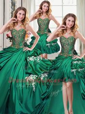 Vintage Four Piece Dark Green Sweetheart Lace Up Beading and Appliques and Pick Ups Quinceanera Gown Sleeveless