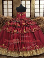 Dramatic Ruffled Sweetheart Sleeveless Lace Up Quinceanera Dress Wine Red Taffeta and Lace