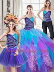 Three Piece Multi-color 15 Quinceanera Dress Military Ball and Sweet 16 and Quinceanera and For with Beading and Ruffles Sweetheart Sleeveless Lace Up