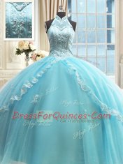 Beauteous Halter Top Sleeveless Tulle Sweet 16 Quinceanera Dress Beading and Lace and Appliques Lace Up