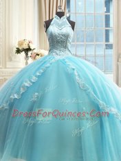 Beauteous Halter Top Sleeveless Tulle Sweet 16 Quinceanera Dress Beading and Lace and Appliques Lace Up